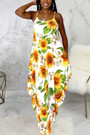 S-3Xl Summer New Plus Size Two Colors Allover Sunflower Batch Printing Stretch Sling Pockets Loose Stylish Casual Maxi Dress