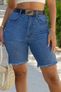S-3Xl Summer New Plus Size Two Colors Micro-Elastic High Waist Pockets Button Zip-Up Raw Edge Slit Side Stylish Denim Shorts (Without Belt) S-3Xl Summer New Plus Size Two Colors Micro-Elastic High Waist Pockets Button Zip-Up Raw Edge Slit Side Stylish Denim Shorts (Without Belt)