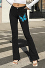 S-4Xl Spring Plus Size 4 Colors Butterfly Fixed Printing Micro-Elastic Pockets Button Zip-Up Stylish Flare Jeans