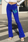 S-4Xl Spring Plus Size 4 Colors Butterfly Fixed Printing Micro-Elastic Pockets Button Zip-Up Stylish Flare Jeans