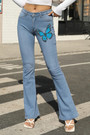S-4Xl Spring Plus Size 4 Colors Butterfly Fixed Printing Micro-Elastic Pockets Button Zip-Up Stylish Flare Jeans