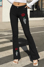 S-4Xl Spring Plus Size 4 Colors Flower Fixed Printing Micro-Elastic Pockets Button Zip-Up Stylish Flare Jeans