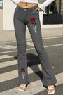 S-4Xl Spring Plus Size 4 Colors Flower Fixed Printing Micro-Elastic Pockets Button Zip-Up Stylish Flare Jeans