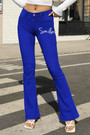 S-4Xl Spring Plus Size 4 Colors Letter Fixed Printing Micro-Elastic Pockets Button Zip-Up Stylish Flare Jeans