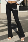 S-4Xl Spring Plus Size 4 Colors Letter Fixed Printing Micro-Elastic Pockets Button Zip-Up Stylish Flare Jeans
