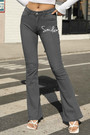 S-4Xl Spring Plus Size 4 Colors Letter Fixed Printing Micro-Elastic Pockets Button Zip-Up Stylish Flare Jeans