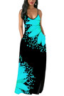 S-5Xl Plus Size 5 Colors Orange Leaf Fixed Printing Spliced Stretch Pockets Sling Backless Sexy Maxi Dress