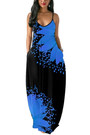 S-5Xl Plus Size 5 Colors Orange Leaf Fixed Printing Spliced Stretch Pockets Sling Backless Sexy Maxi Dress