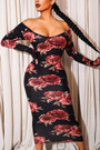 S-5Xl Spring Plus Size 4 Colors Flower Batch Printing Stretch Off The Shoulder Backless Stylish Midi Dress