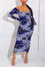 S-5Xl Spring Plus Size 4 Colors Flower Batch Printing Stretch Off The Shoulder Backless Stylish Midi Dress