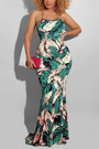 S-5Xl Summer New Stylish Five Colors Leaf Flower Printing Backless Lace-Up Stretch Slim Sexy Maxi Dress