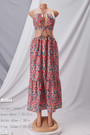S-Xl Summer New Stylish Floral Batch Printing Halter-Neck Lace-Up Deep V-Neck Hollow Sexy Midi Dress
