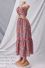S-Xl Summer New Stylish Floral Batch Printing Halter-Neck Lace-Up Deep V-Neck Hollow Sexy Midi Dress
