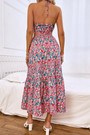 S-Xl Summer New Stylish Floral Batch Printing Halter-Neck Lace-Up Deep V-Neck Hollow Sexy Midi Dress