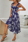 S-Xl Summer New Stylish Floral Batch Printing Lace-Up Sling Stretch Casual Midi Dress