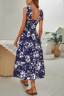S-Xl Summer New Stylish Floral Batch Printing Lace-Up Sling Stretch Casual Midi Dress