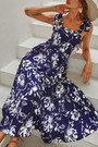 S-Xl Summer New Stylish Floral Batch Printing Lace-Up Sling Stretch Casual Midi Dress