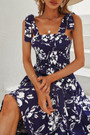 S-Xl Summer New Stylish Floral Batch Printing Lace-Up Sling Stretch Casual Midi Dress