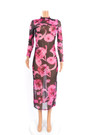 Sexy Perspective Stretch Mesh Print Dress Long Skirt