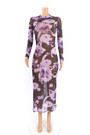Sexy Perspective Stretch Mesh Print Dress Long Skirt