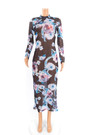 Sexy Perspective Stretch Mesh Print Dress Long Skirt