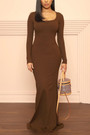 Spring & Autumn New 4 Colors Solid Color Stretch Long Sleeves Slim Stylish Maxi Dress