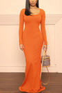 Spring & Autumn New 4 Colors Solid Color Stretch Long Sleeves Slim Stylish Maxi Dress