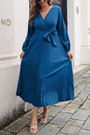 Spring & Autumn New 5 Colors Solid Color Inelastic V-Neck Pleated With Belt Casual Maxi Dress