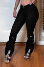 Spring New Plus Size Three Colors Micro-Elastic High Waist Pockets Button Zip-Up Eyelet Drawstring Stylish Denim Bell-Bottoms