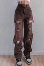 Spring New Solid Color Inelastic Holes Pockets Button Zip-Up Stylish Straight Jeans