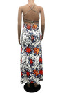 Spring New Stylish Batch Printing Hollow High Slit Lace-Up Sling Inelastic Backless Plus Size Sexy Maxi Dress