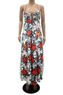 Spring New Stylish Batch Printing Hollow High Slit Lace-Up Sling Inelastic Backless Plus Size Sexy Maxi Dress