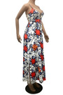 Spring New Stylish Batch Printing Hollow High Slit Lace-Up Sling Inelastic Backless Plus Size Sexy Maxi Dress