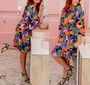Spring New Stylish Batch Printing Inelastic Pleated Plus Size Casual Midi Dress(With Belt) Floral Dresses