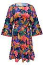 Spring New Stylish Batch Printing Inelastic Pleated Plus Size Casual Midi Dress(With Belt) Floral Dresses