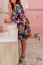 Spring New Stylish Batch Printing Inelastic Pleated Plus Size Casual Midi Dress(With Belt) Floral Dresses