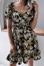 Spring New Stylish Batch Printing Stretch Ruffled Puff Sleeve Casual Mini Dress