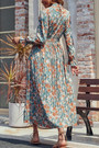 Spring New Stylish Floral Batch Printing Inelastic Button With Belt Pleated Casual Midi Dress