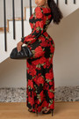 Spring New Stylish Flower Batch Printing Stretch V Neck High Slit Sexy Maxi Dress