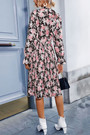 Spring New Stylish Inelastic Flower Batch Printing Long Sleeves With Belt Casual Midi Dress Dresses