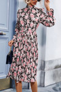 Spring New Stylish Inelastic Flower Batch Printing Long Sleeves With Belt Casual Midi Dress Dresses
