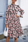 Spring New Stylish Inelastic Flower Batch Printing Long Sleeves With Belt Casual Midi Dress Dresses
