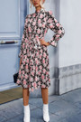 Spring New Stylish Inelastic Flower Batch Printing Long Sleeves With Belt Casual Midi Dress Dresses