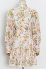 Spring New Stylish Inelastic Flower & Leaf Batch Printing Single-Breasted Lace Spliced Lantern Sleeve High Quality Elegant Mini Dress With White Mini Dress & Belt
