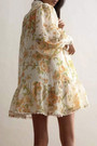 Spring New Stylish Inelastic Flower & Leaf Batch Printing Single-Breasted Lace Spliced Lantern Sleeve High Quality Elegant Mini Dress With White Mini Dress & Belt