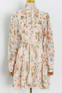 Spring New Stylish Inelastic Flower & Leaf Batch Printing Single-Breasted Lace Spliced Lantern Sleeve High Quality Elegant Mini Dress With White Mini Dress & Belt