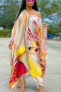 Spring Plus Size New Stylish V-Neck Geometric Flower Batch Printing Micro-Elastic Loose Colorful Casual Maxi Dress