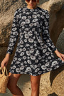 Spring & Summer New 2 Colors Floral Batch Printing Inelastic Crew Neck Nipped Waist Button Stylish Retro A-Line Mini Dress
