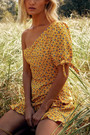 Spring & Summer New Floral Batch Printing Inelastic One Shoulder Shirring Ruffle Decor Zip-Up Slim Stylish Retro Mini Dress