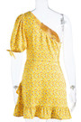 Spring & Summer New Floral Batch Printing Inelastic One Shoulder Shirring Ruffle Decor Zip-Up Slim Stylish Retro Mini Dress